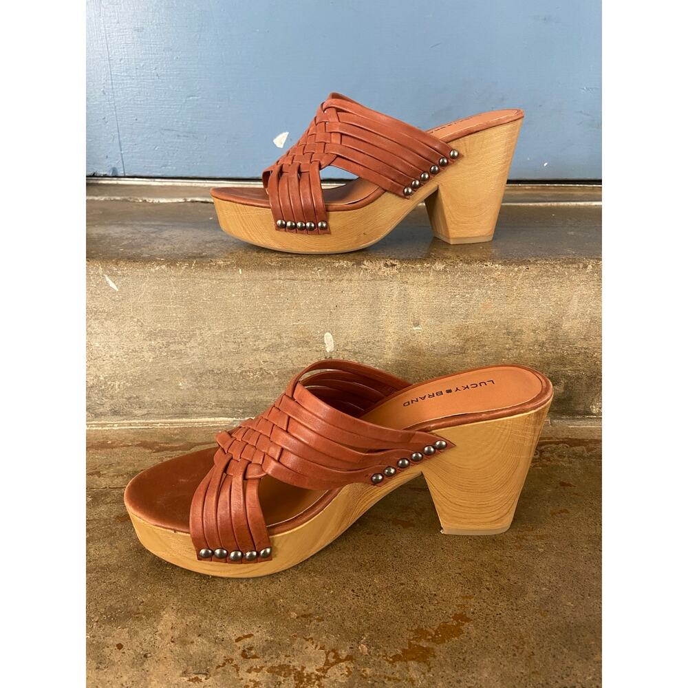 Lucky Brand tan woven leather upper platform sandal - Picture 3 of 9